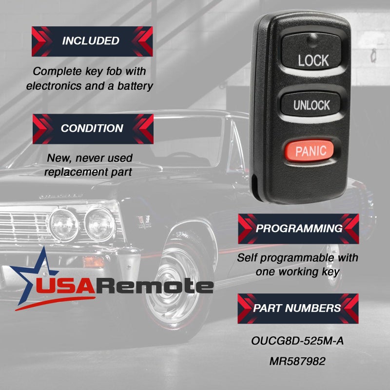 USARemote Car Key Fob Keyless Entry Remote fits Mitsubishi Outlander, Endeavor, Eclipse (OUCG8D-525M-A, G8D-525M-A) - Image 3